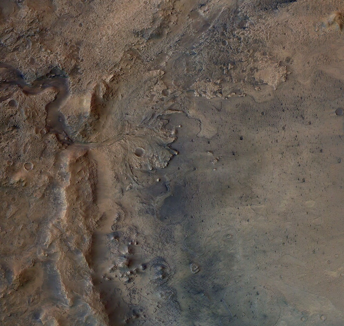 The remains of an ancient delta in Mars’s Jezero Crater, which NASA’s Perseverance Mars rover has been exploring Credit: ESA/DLR/FU-Berlin