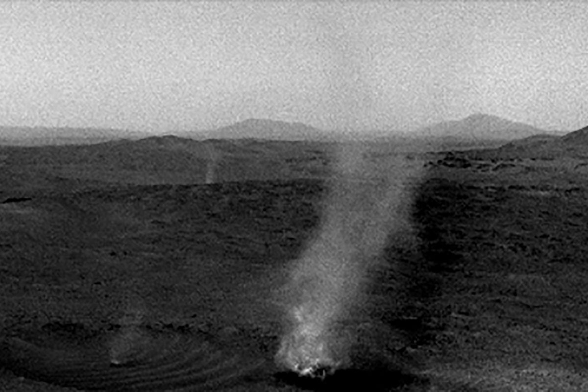 Dust devil on Mars captured by NASA's Perseverance rover. Credit: NASA/JPL-Caltech/SSI