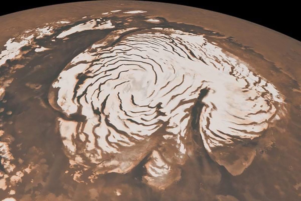 Mars's icy North Pole, as seen by NASA's Mars Global Surveyor orbiter. Credit: NASA/JPL-Caltech/MSSS