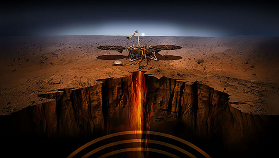 An artist’s illustration of the InSight lander on Mars. Credit: NASA/JPL-Caltech
