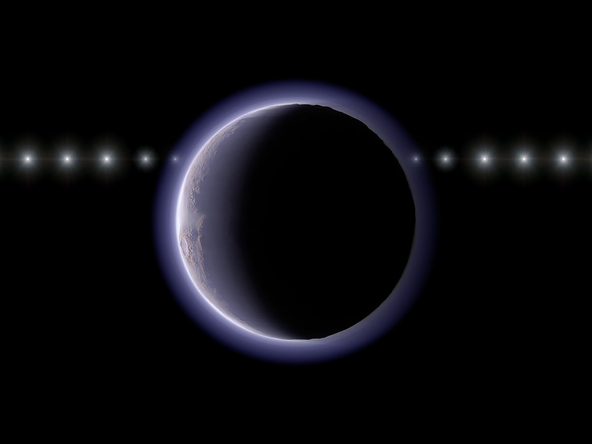 A star’s light faded gently as 2002 XV93 crossed in front – a sign that it has a thin atmosphere. Credit: NAOJ