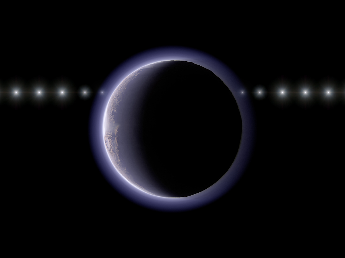 A star’s light faded gently as 2002 XV93 crossed in front – a sign that it has a thin atmosphere. Credit: NAOJ