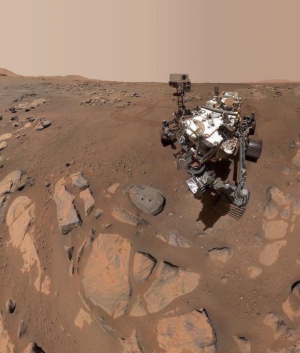 Selfie after successfully drilling two rock core samples PERSEVERANCE MARS ROVER, 20 SEPTEMBER 2021 IMAGE CREDIT: NASA/JPL-Caltech