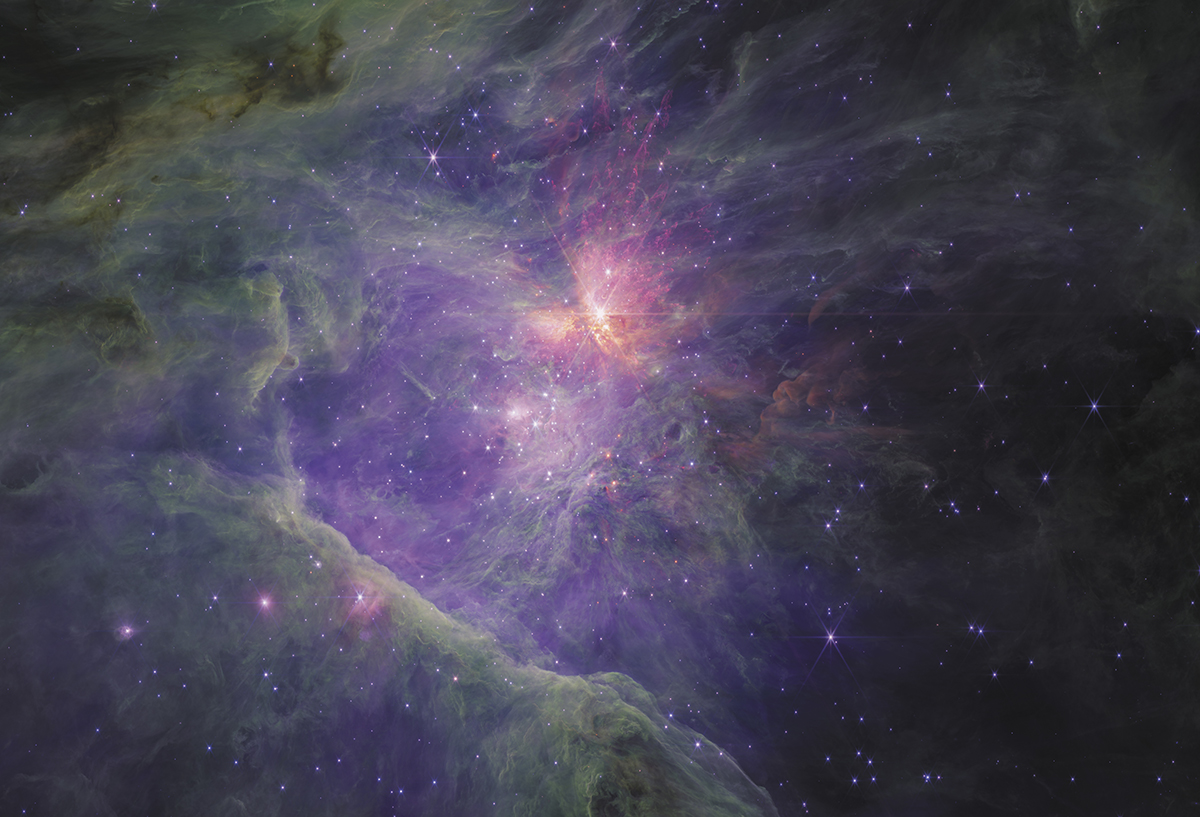 James Webb Space Telescope wide-angled view of the Orion Nebula. Credit: NASA, ESA, CSA / Science leads and image processing: M. McCaughrean, S. Pearson