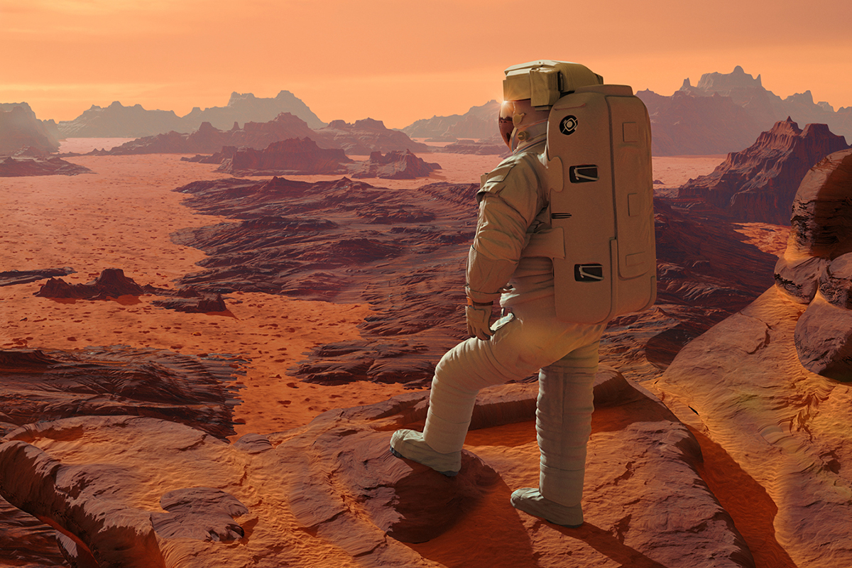 Illustration showing an astronaut on Mars. Credit: dottedhippo / Getty Images