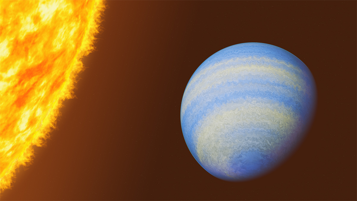 Exoplanet HD 189733 b reeks of rotten eggs and rains glass. Artist's impression. Credit: Roberto Molar Candanosa/Johns Hopkins University