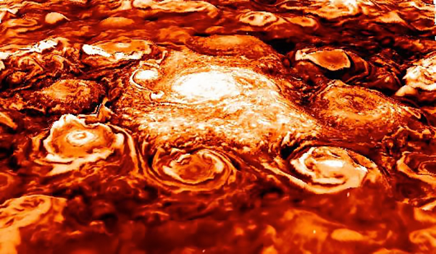 Infrared image of Jupiter's south pole, as seen by NASA's Juno spacecraft. Credit: NASA/JPL-Caltech/SwRI/ASI/INAF/JIRAM