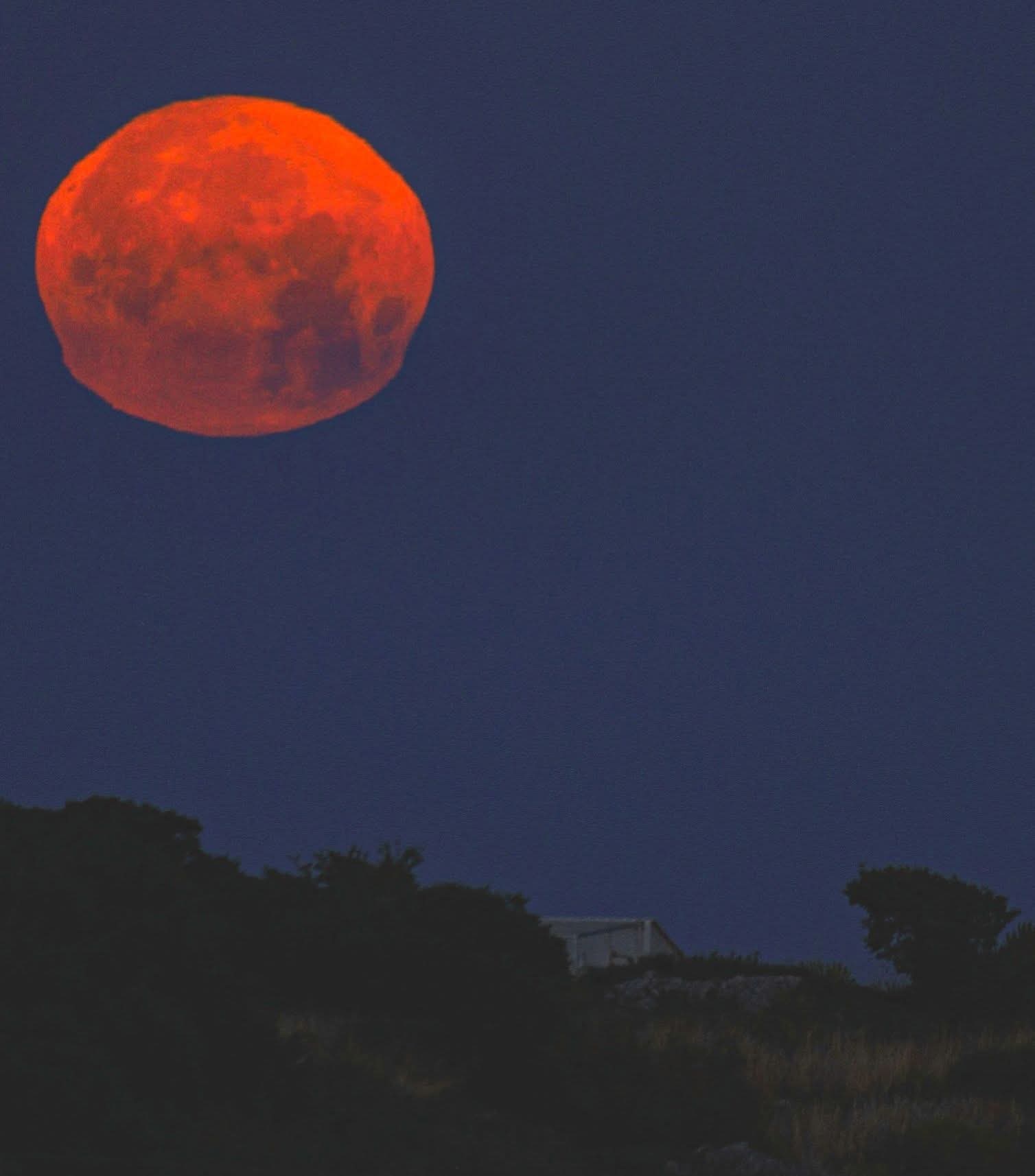 The setting Blue Moon captured by Giovanni Passalacqua, Ragusa, Sicily, Italy, 31 May 2026, 05:18 local time. Equipment: Canon EOS R DSLR camera, Sigma 600mm lens. Exposure: ISO 1250, f/7.0, 0.3s