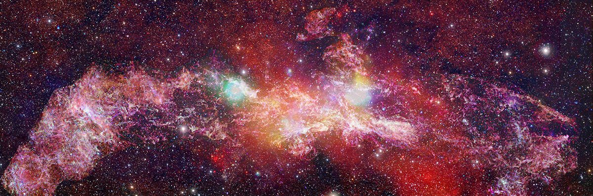 Composite image of the Milky Way's centre, using radio data from ALMA and X-ray data from Chandra. Credit: X-ray: NASA/CXC/UMass/D. Wang et al.; radio: ALMA(ESO/NAOJ/NRAO)/S. Longmore et al. Background: ESO/D. Minniti et al.