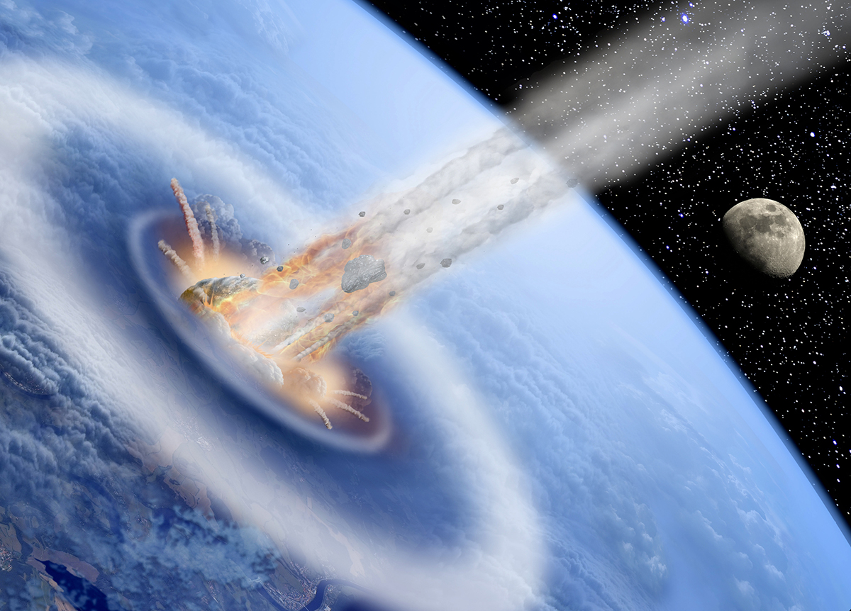 Artist's impression of an asteroid hitting Earth's ocean and causing a tsunami. Credit: Puchan / Getty Images