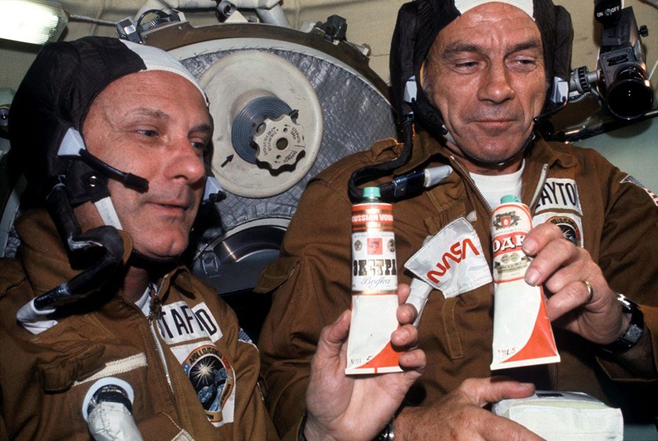 The 1975 Apollo-Soyuz Test Project saw US astronauts and Soviet cosmonauts dock their spacecraft together, in a symbolic show of cooperation at the height of the Cold War.
