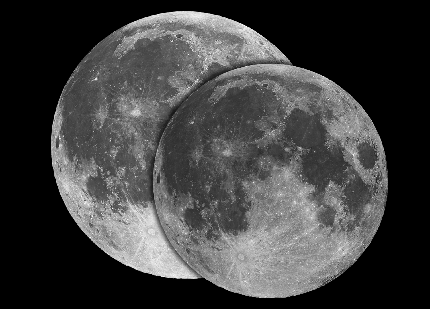 A perigee full Moon appears 30% brighter and 14% larger than an apogee full Moon. Credit: Pete Lawrence