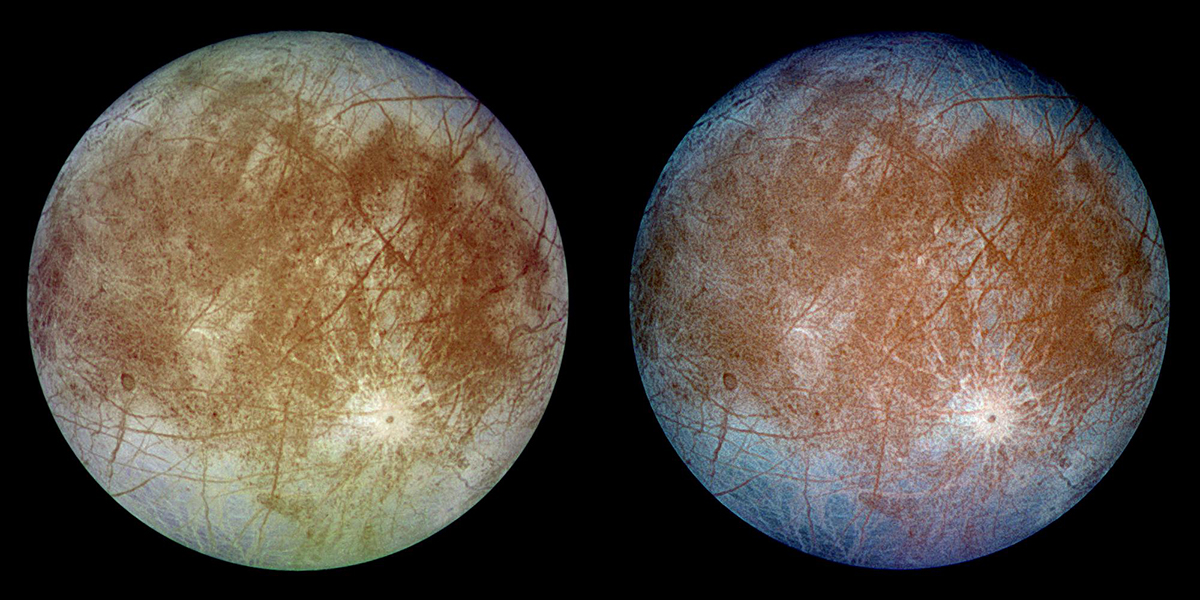 Images of Jupiter's moon Europa captured by NASA's Galileo spacecraft. Credit: NASA/JPL/DLR