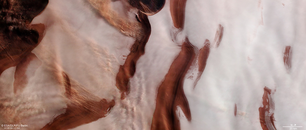 Part of the ice cap at Mars’s north pole, as seen by ESA's Mars Express orbiter. Credit: ESA/DLR/FU Berlin