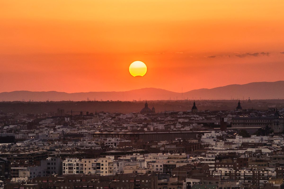 Partial solar eclipse over Madrid, Spain. Credit: Cavan Images / Getty Images