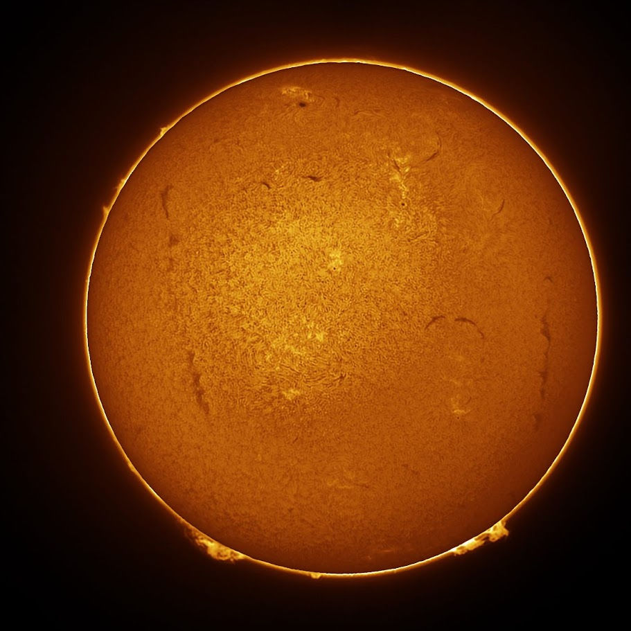 The Sun Tom Elphick, Brighton, UK, 22 August 2025 Equipment: ZWO ASI174MC camera, Lunt 40mm Ha solar telescope, Sky-Watcher SolarQuest mount