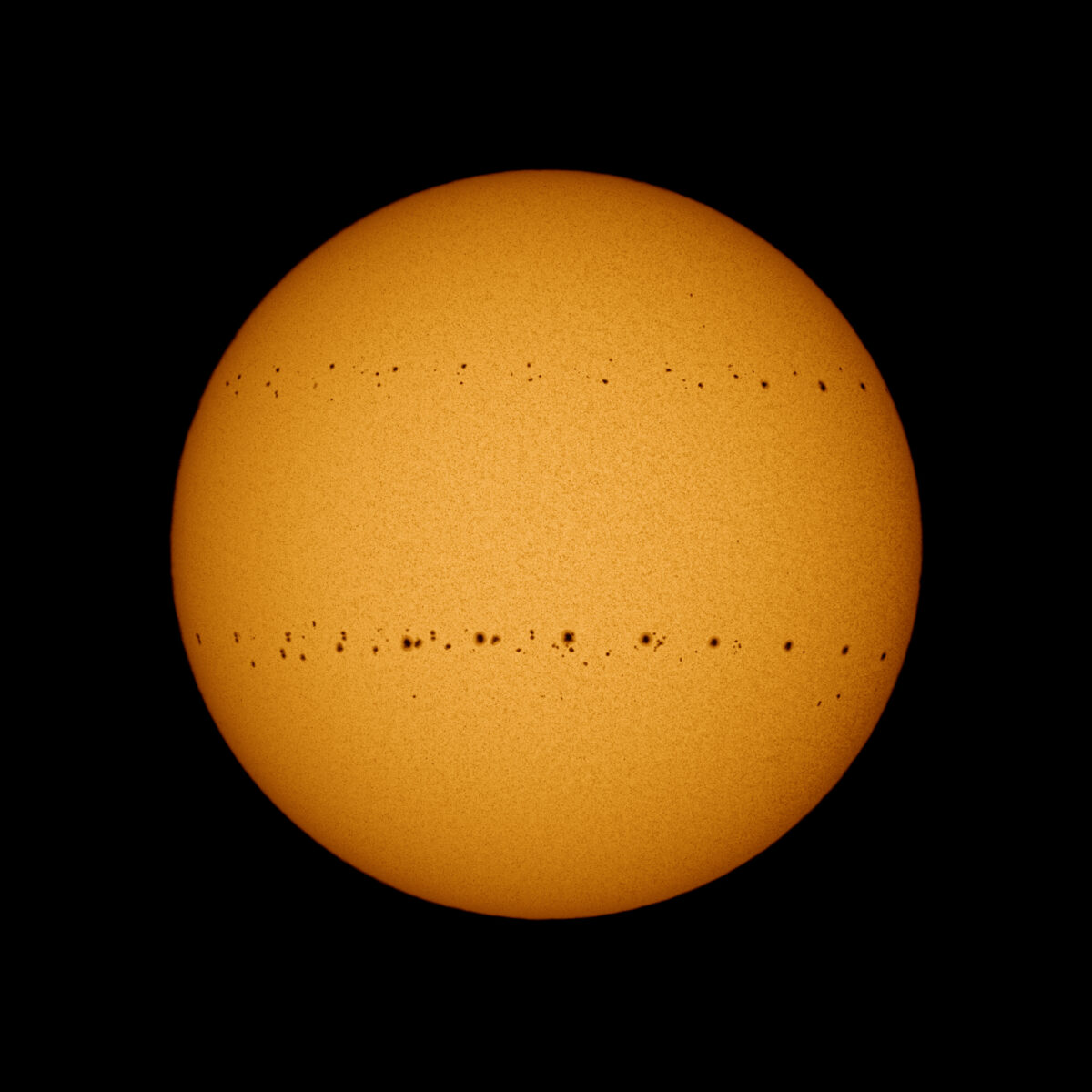 A composite image showing the movement of sunspots over a period of 100 days. Credit: Soumyadeep Mukherjee