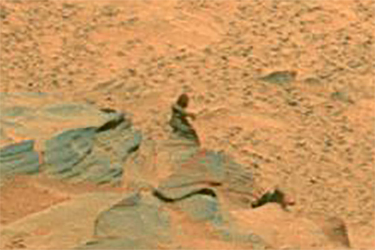 The 'creepy statue' on Mars was spotted in a panorama captured by NASA's Spirit rover, late 2007. Credit: NASA/JPL-Caltech/Cornell University