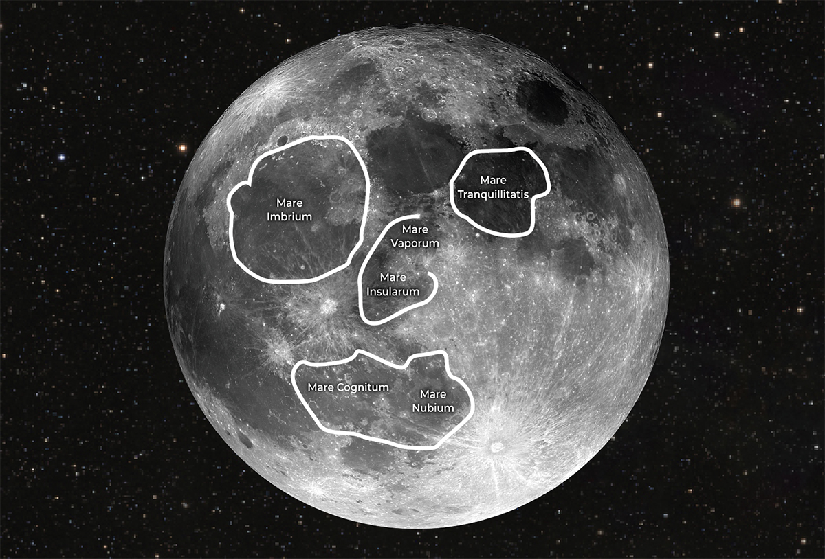 The features that form the Man in the Moon. Credit: BBC Sky at Night Magazine, Mark Garlick, Science Photo Library, Getty Images