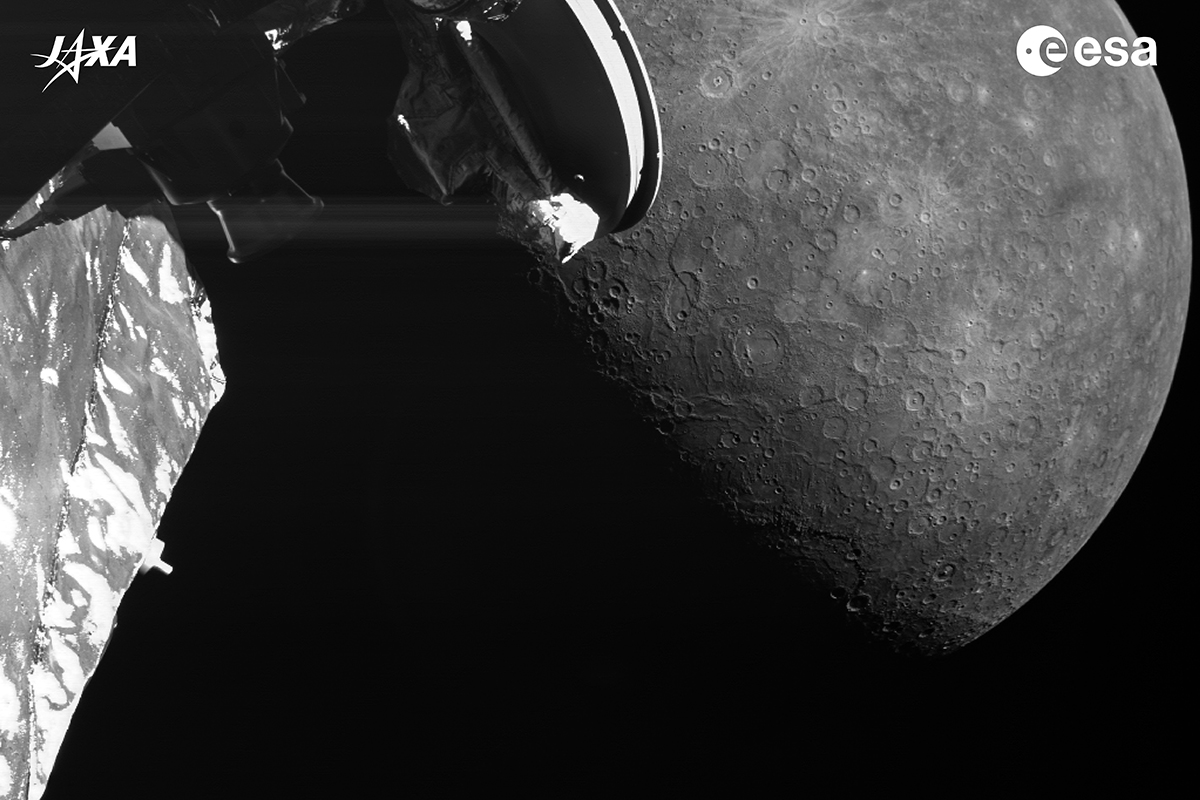 A view of Mercury during Bepi Colombo's flyby on 19 June 2023, 19:56 UTC. Credit: ESA/BepiColombo/MTM, CC BY-SA 3.0 IGO