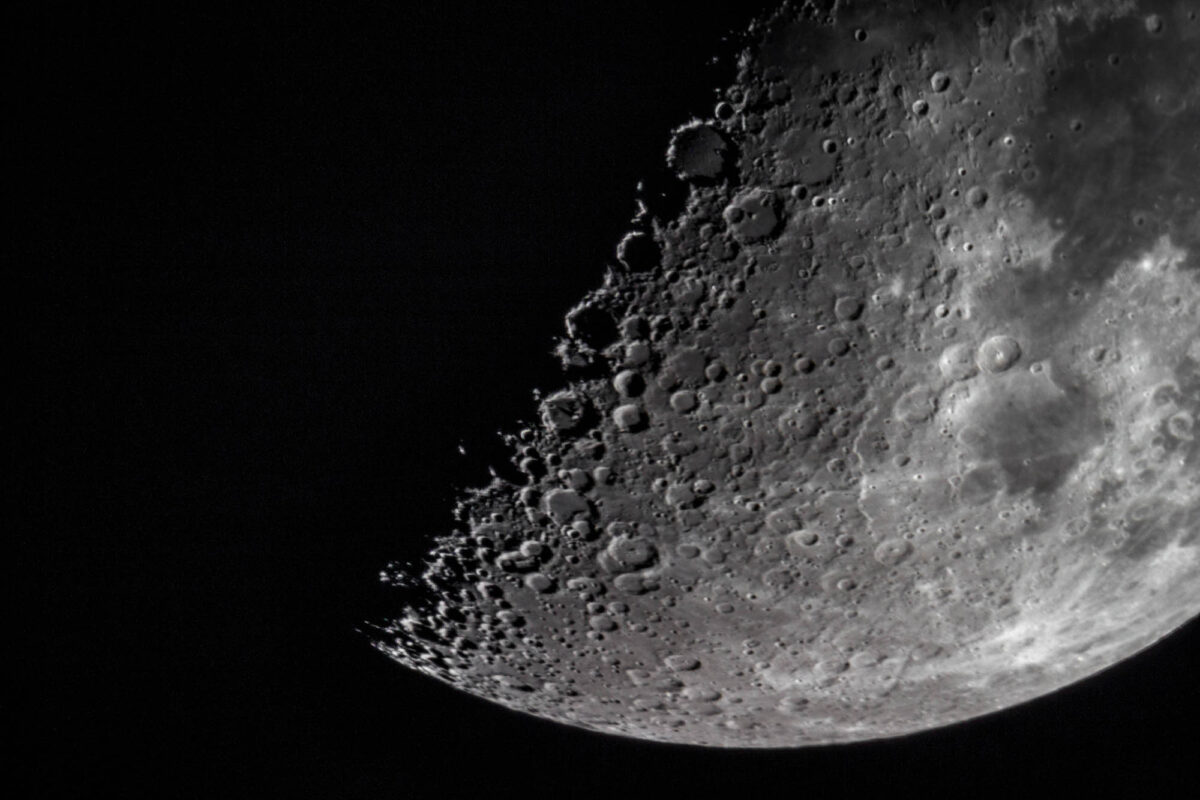 The terminator accentuates craters on the Moon, which is why many argue that full Moon is not a good time for lunar observing. Credit: William Ian Hamilton, Gloucestershire, UK