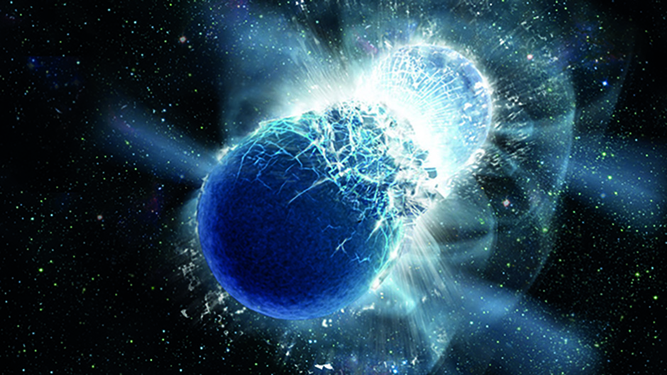 Artist's impression of a gamma ray burst caused by binary neutron stars collapsing into one another. Credit: Franklin and Marshall College
