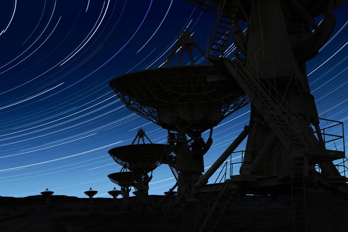 Radio telescopes are searching for signals from intelligent alien species in distant galaxies. Credit: Sharply Done / Getty Images