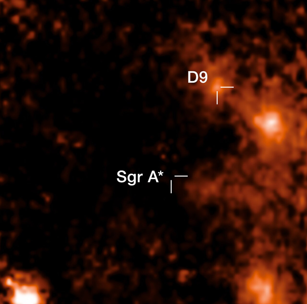 Image showing D9 the first star pair ever found near Sagittarius A*, the supermassive black hole at the centre of the Milky Way. Credit: ESO/F. Peißker et al.