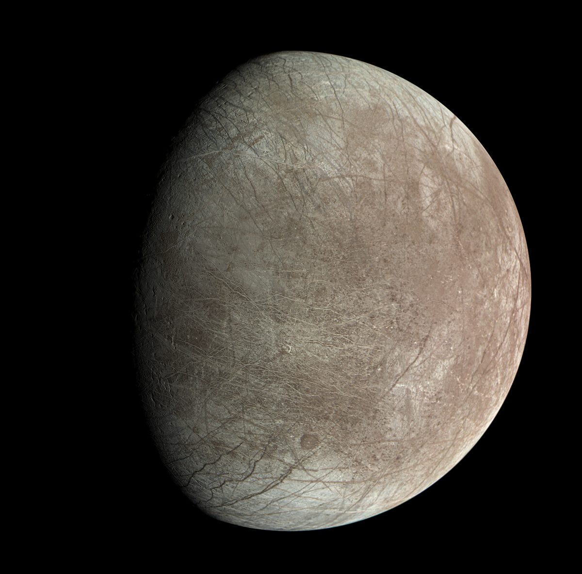 Image of Jupiter’s moon Europa captured by NASA's Juno spacecraft during a flyby on 29 Septemebr 2022. Image data: NASA/JPL-Caltech/SwRI/MSSS. Image processing: Björn Jónsson (CC BY 3.0)